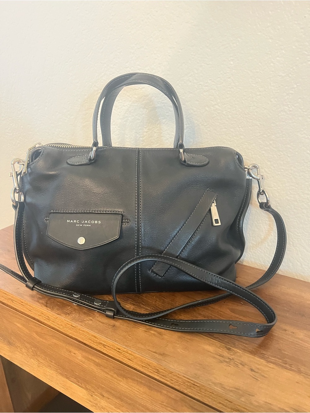 Marc Jacobs Black Leather Satchel with Crossbody Strap